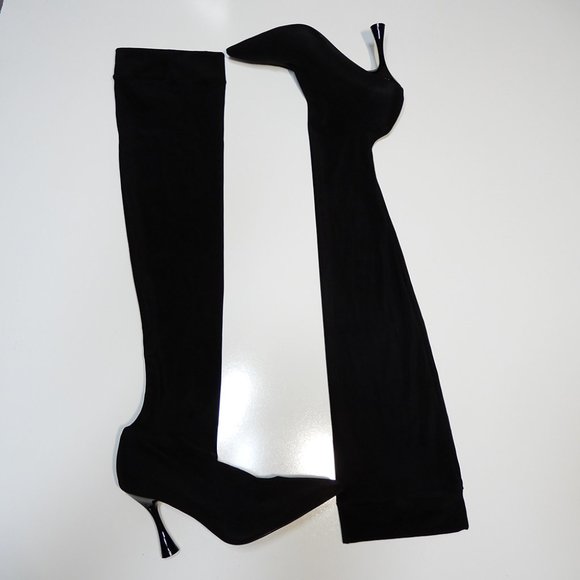 Jeffrey Campbell Madam Over the Knee BOOTS Size 9.5 Black Stretch Nylon NEW $170 - Picture 7 of 12